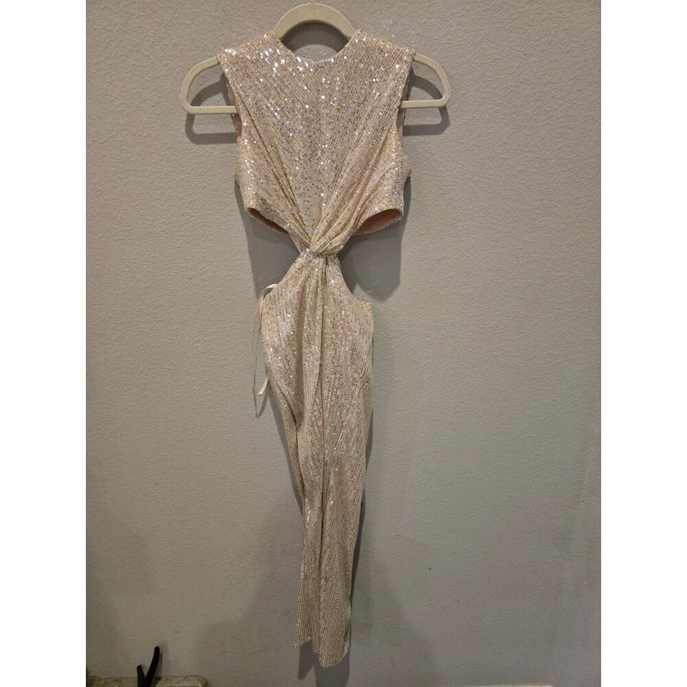 Mac Duggal 27022 Women's Cut Out Gold Sequin MIDI Formal Dress Size 2